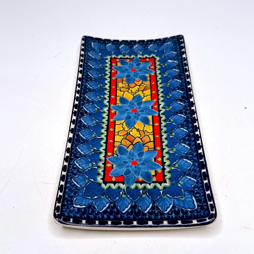Williams Sonoma Sicily Rectangle Ceramic Spoon Rest Blue Majolica Italy NEW Box